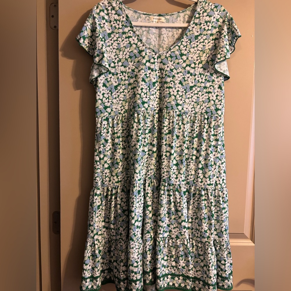 Max Studio Green and White Floral Mini Dress